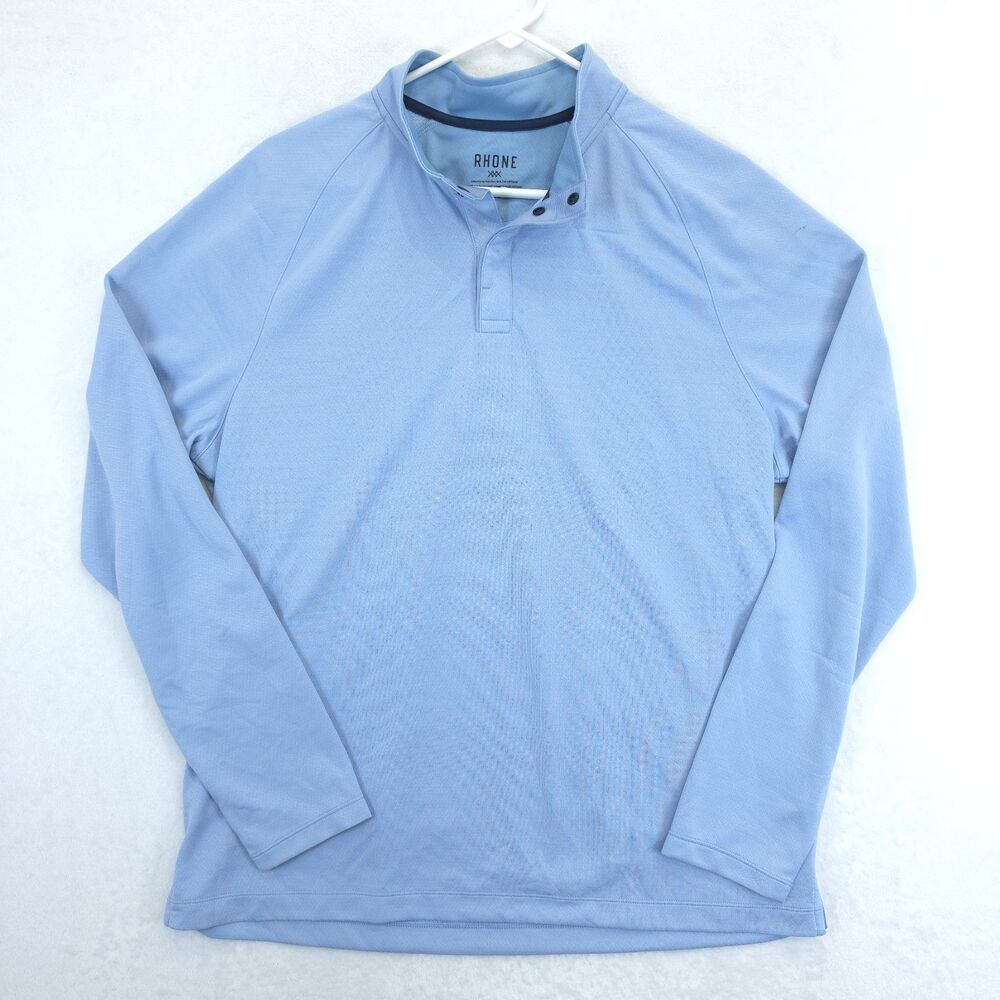Rhone Mens Large 1/4 Snap Golf Pullover Blue Wicking Long Sleeve Shirt